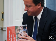 Prime Minister David Cameron during a meeting with Children's Minister Sarah Teather and Mothers' Union chief executive Reg Bailey